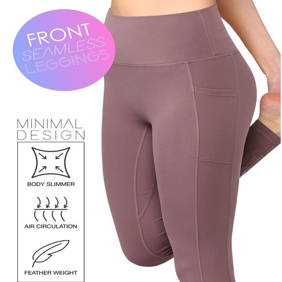 Women's Peached Seamless Front Pockets Yoga Leggings Size S-XL Color Dusty Red - Picture 1 of 2